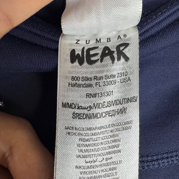 Zumba We Ar Marvelous Colorblock Navy‎ Leggings Neon Yellow and Orange Sz M - Picture 2 of 10